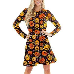 Women Halloween Dress with Pockets Funny Long Sleeve Outfits
